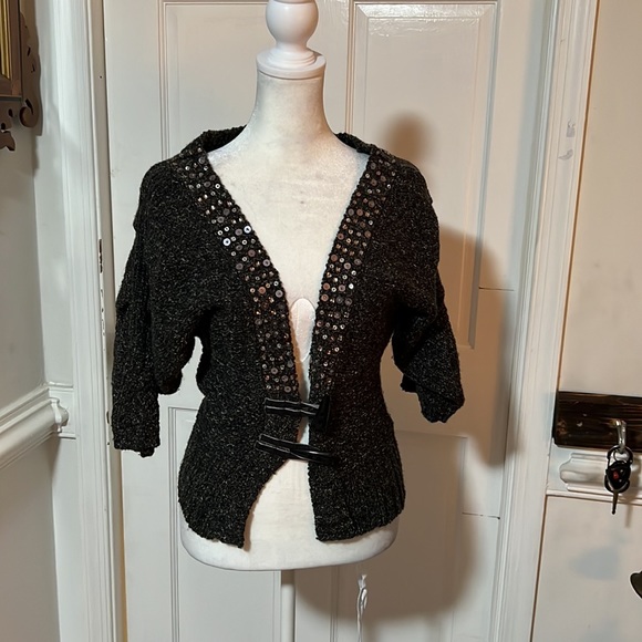 BKE SIZE SM Cardigan with two button front and sequins three-quarter sleeve - Picture 2 of 4